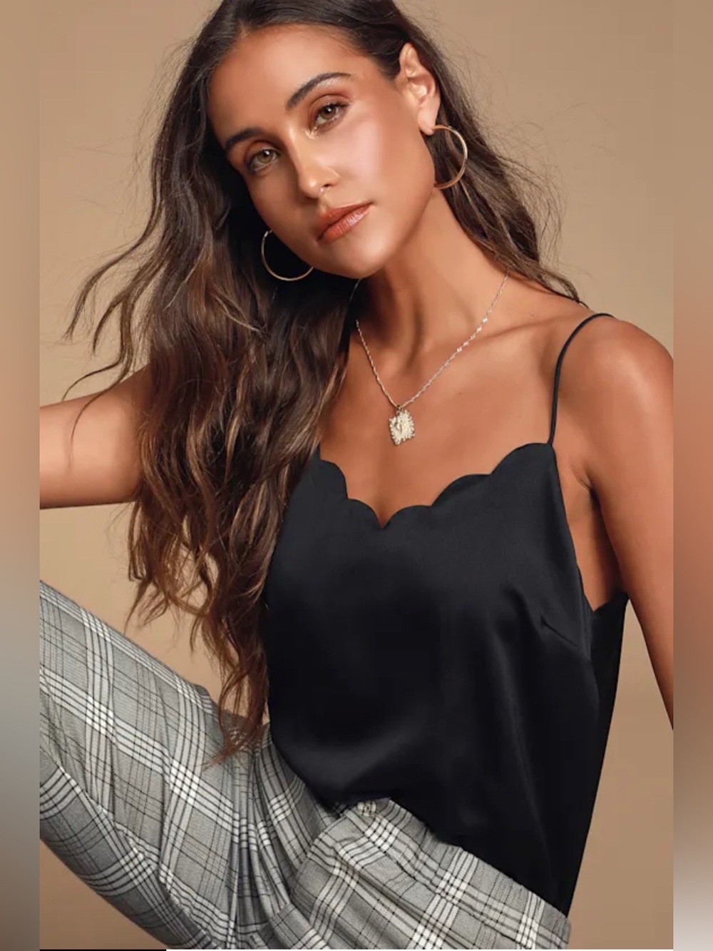 Lulu’s Elegant Black Satin Camisole Top